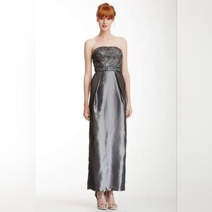 Sue Wong Strapless Embellished Bodice Pleat Detail Taffeta Dress
